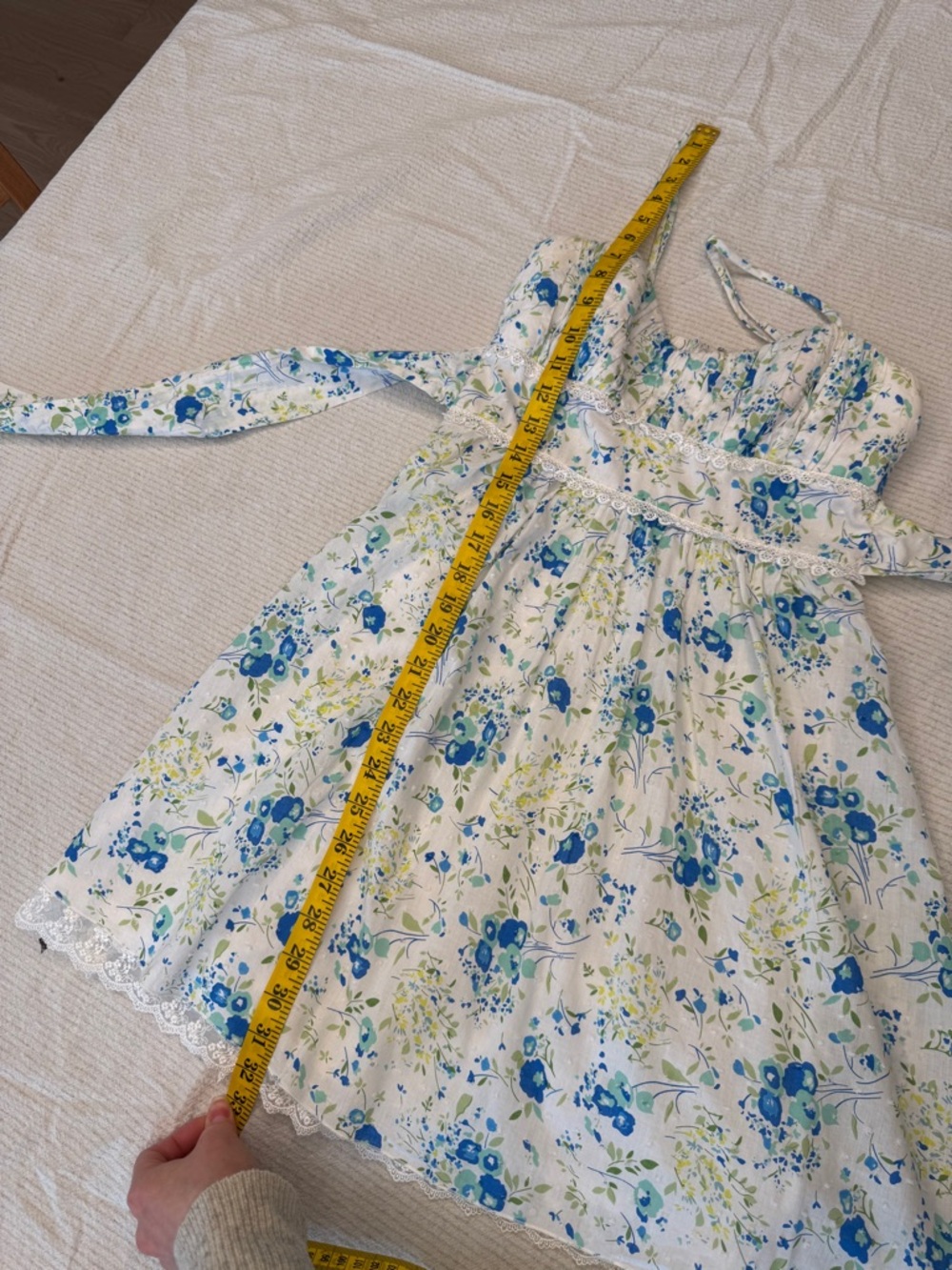 Vintage Cotton Floral Sundress with Blue & Green Print xs - Picture 13 of 14